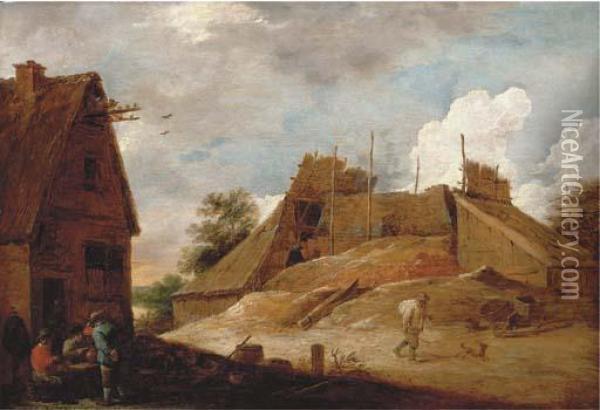 Peasants Outside An Inn With A Lime Kiln Beyond Oil Painting - David The Younger Teniers