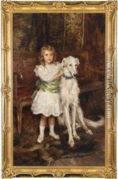 Full Figure Portrait Of The Young Count Louis Vorow Zborrowski With His Barzoi Dog At His Side Oil Painting - Julian Story