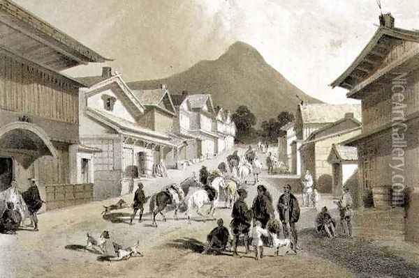 Street in Hakodadi from Narrative of the Expedition of an American Squadron to the China Seas and Japan Oil Painting - Wilhelm Heine