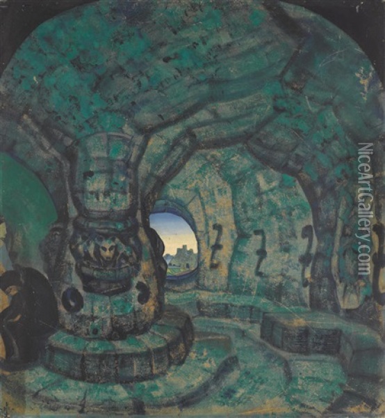 The Tower, A Stage Design For Princess Maleine Oil Painting - Nikolai Konstantinovich Roerich
