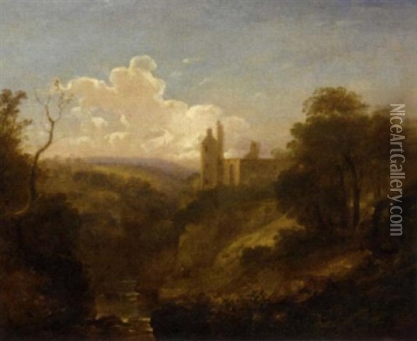 A Wooded Valley Landscape With A Castle Beyond Oil Painting - Benjamin (of Bath) Barker