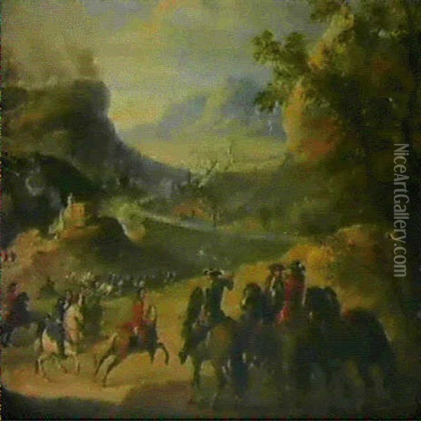 Rencontre De Deux Troupes De Cavaliers Oil Painting - Adam Frans van der Meulen