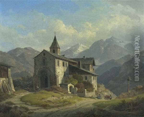 Dorfkirche Vor Gebirgspanorama Oil Painting - Wilhelm Scheuchzer
