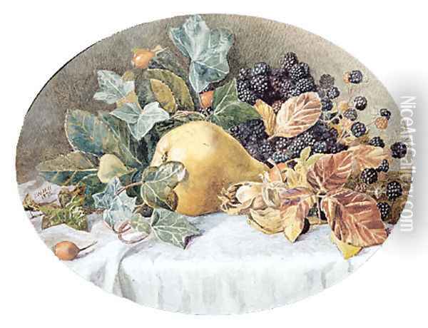 Still Life with Fruit Oil Painting - John William Hill