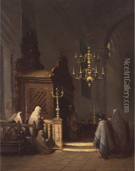Synagogue Interior Oil Painting - Johannes Bosboom