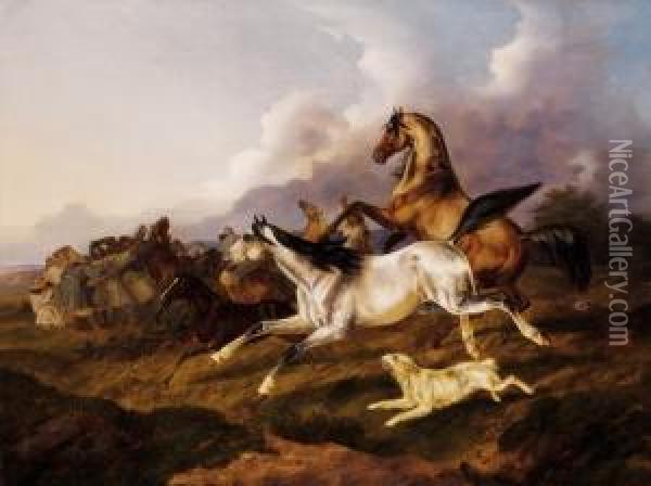Galloping Horses (house Of Prince Schonborn) Oil Painting - Otto Stotz