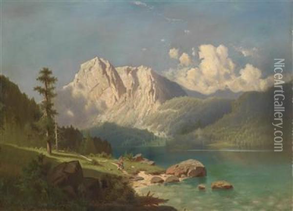 Mountain Lake Oil Painting - Adolf Chwala