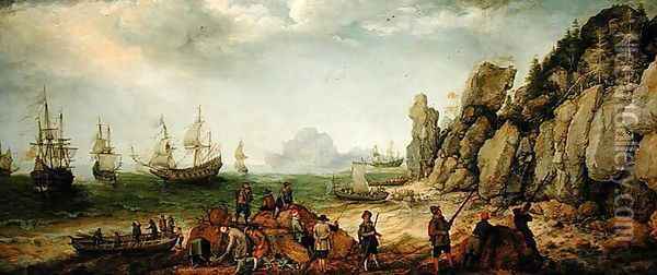 Wild goat hunting on the coast, 1620 Oil Painting - Adam Willaerts