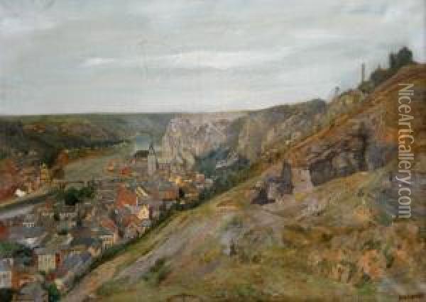 Gezicht Op Dinant - Vue Sur Dinant. Oil Painting - Hendrik Van Der Hecht