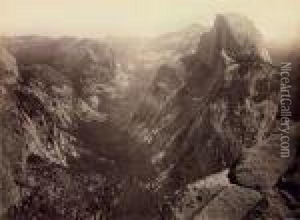 Half-dome, From Glacier Point, Yosemite Oil Painting - Carleton E. Watkins