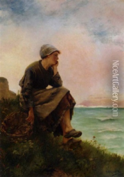 Waiting For The Catch Oil Painting - Georges Jean Marie Haquette