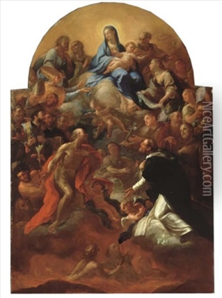 The Virgin And Child With Saints Januarius, Lucy, Jerome, Dominic And Other Saints Interceding For Souls In Purgatory Oil Painting - Giacomo del Po