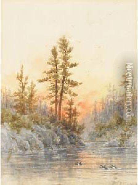 River At Sunset Oil Painting - Frederick Arthur Verner