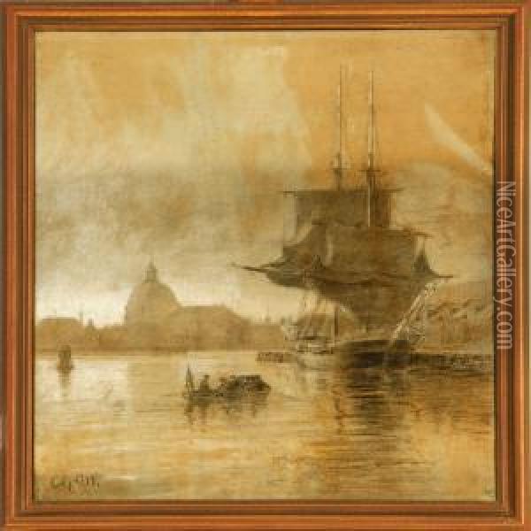 Evening Atmosphere In Copenhagen Harbour Oil Painting - Christian Molsted
