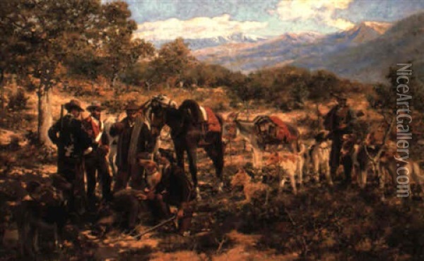 The Boar Hunt Oil Painting - Manuel Alcazar Y Ruiz