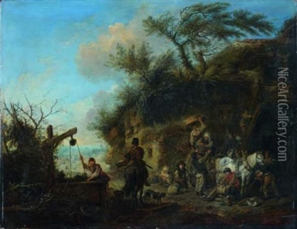 Une Ferme Russe (after Philips Wouwermans) Oil Painting - Jean-Baptiste Leprince