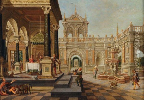 Lazare Et Le Mauvais Riche Dans Un Interieur De Palais Oil Painting - Nicolaes de Gyselaer