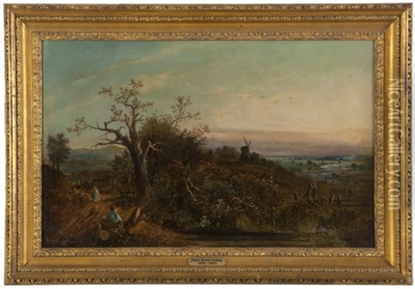 Figures In A Tonal Landscape Oil Painting - Jasper Francis Cropsey
