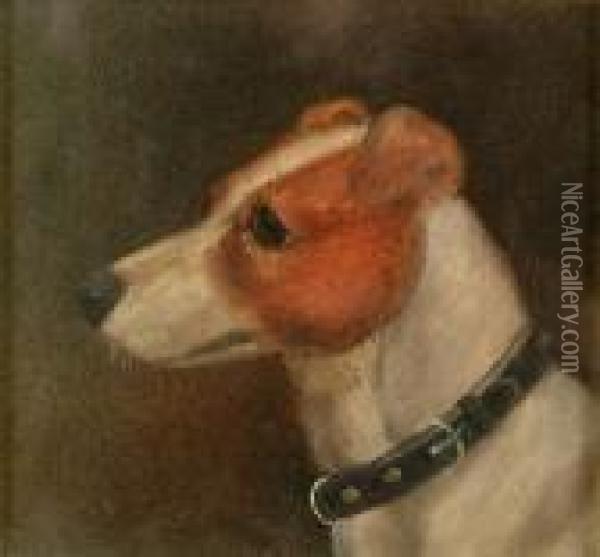 Portrait Of A Tan And White Terrier And Companion Piece, Oil On Board, A Pair Oil Painting - John Arnold Wheeler