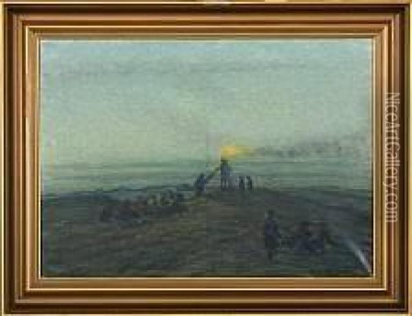 (only Danish Text Available): Sankt Hans Bal Ved Taarnby Klit, Hirtshals Oil Painting - Christian Bonnesen