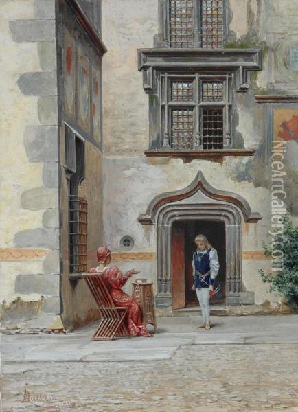 Au Chateau D'issogne Oil Painting - Adolfo Dalbesio