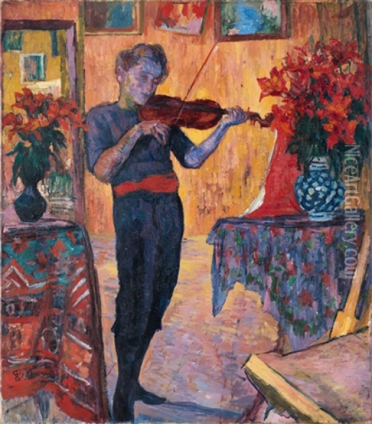 Violinspieler (bruno Giacometti) Oil Painting - Giovanni Giacometti