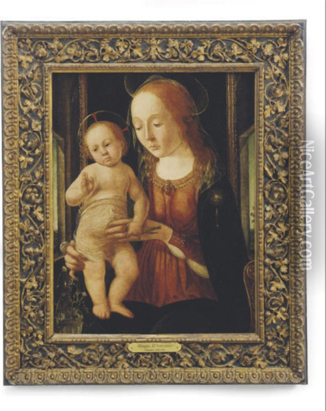 Madonna And Child Holding A Finch Oil Painting - Biagio D' Antonio