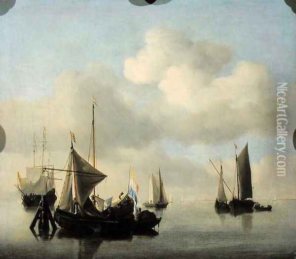 Seascape in Calm Weather Oil Painting - Willem van de Velde the Younger