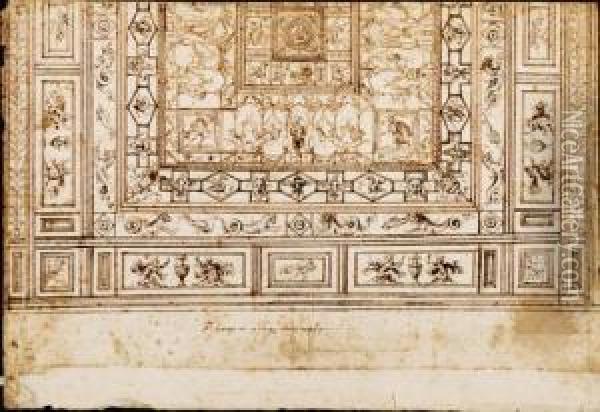 The Ceiling Of A Room In The 
Domus Aurea, Rome, After The Antique(recto); The Ground Plan Of A Church
 (verso) Oil Painting - Giovanni (Giovanni da Udine) Nanni (Nani)