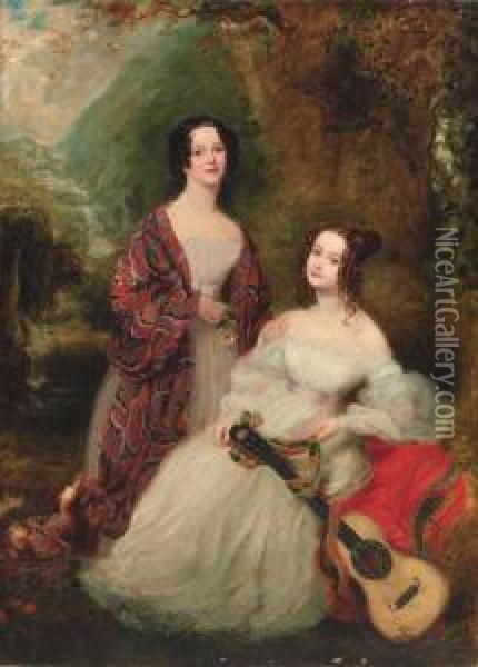 Double Portrait Of Two Sisters Oil Painting - Margaret Sarah Carpenter