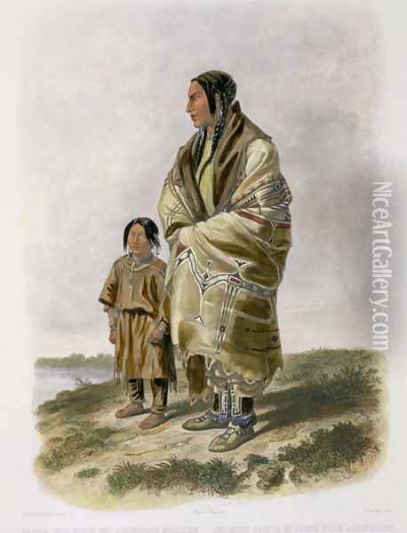 Dacota Woman and Assiniboin Girl, plate 9 from volume 2 of `Travels in the Interior of North America' Oil Painting - Karl Bodmer