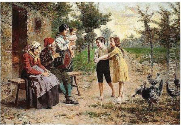Amusing The Grandchildren Oil Painting - Eugenio Zampighi