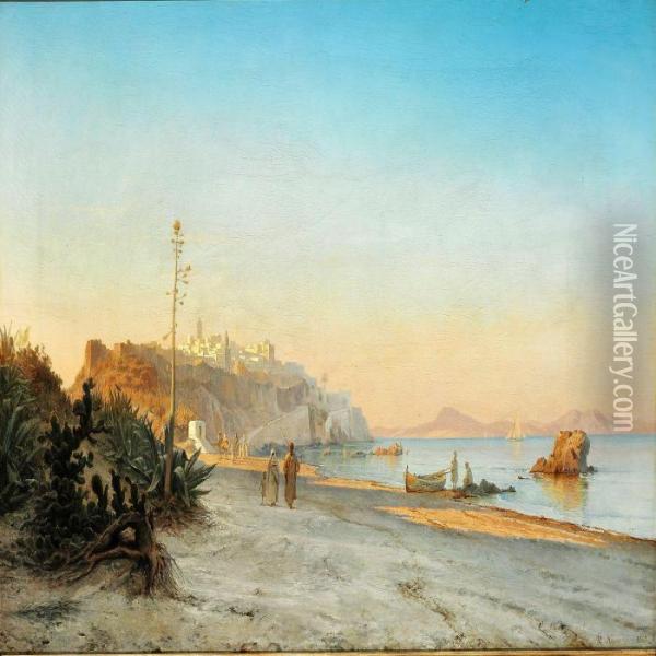 Strandparti Ved Tanger Oil Painting - Carl Johan Neumann