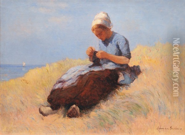 Girl On A Dune Oil Painting - German Grobe