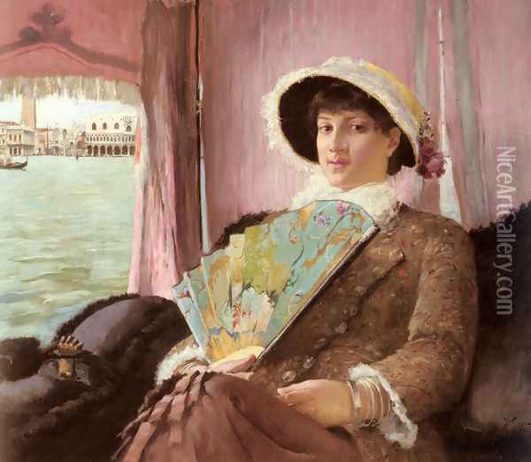 Girl in a Gondola Oil Painting - Georg Pauli