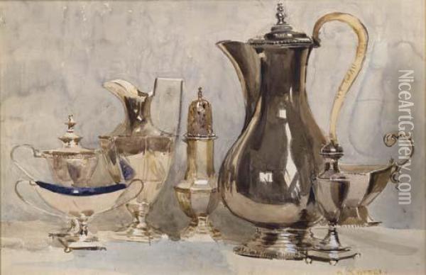 Still Life, Georgian Silver Oil Painting - Arthur Ernest Streeton
