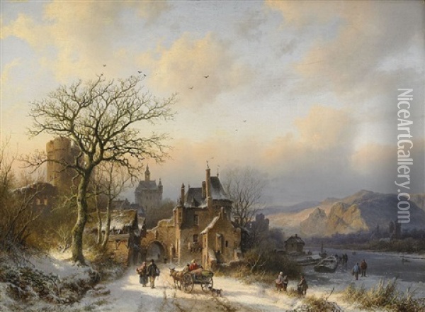 Winterlandscape With Buldings Oil Painting - Barend Cornelis Koekkoek