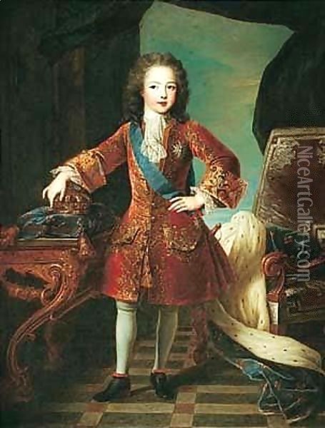 A Portrait Of The Young Louis Xv Of France (1710-1774), Full Length, Standing In A Sumptuous Interior Oil Painting - Pierre Gobert
