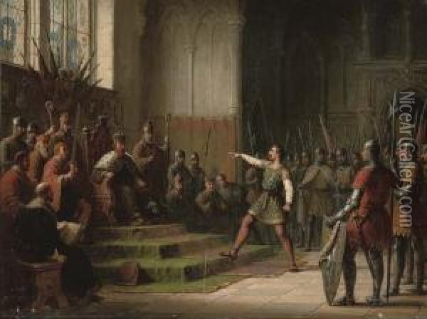 Richard The Lionheart On Trial Before The German Court At Worms Oil Painting - Andrew Sheerboom