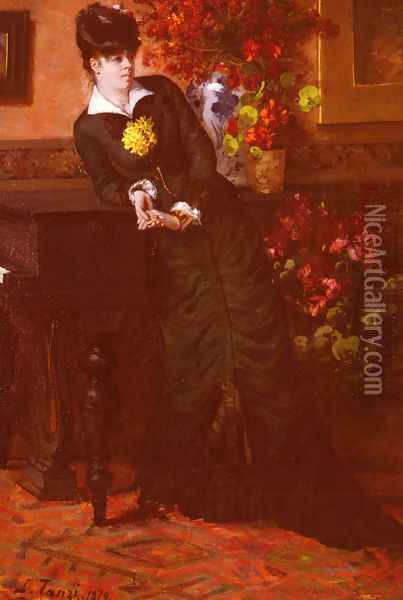 Elegant Lady in a Black Dress Oil Painting - Leon Louis Antoine Tanzi