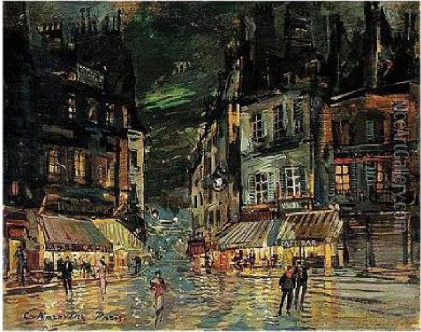 Corner Cafes In Paris, C. 1930 Oil Painting - Konstantin Alexeievitch Korovin