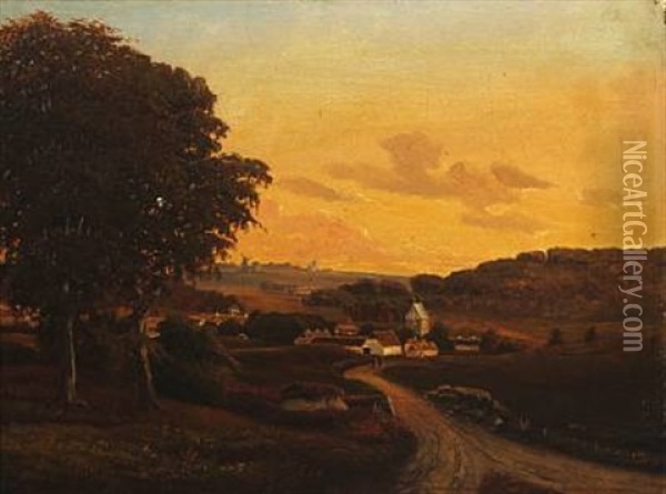 Danish Landscape Oil Painting - Anton Edvard Kjeldrup