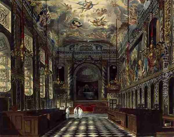 The Royal Chapel, Windsor Castle, from Royal Residences, engraved by Thomas Sutherland (b.1785), pub. by William Henry Pyne (1769-1843), 1819 Oil Painting - Charles Wild