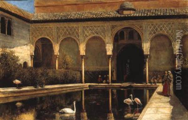A Court In The Alhambra In The Time Of The Moors Oil Painting - Edwin Lord Weeks