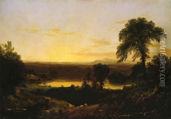 Summer Twilight: A Recollection of a Scene in New England Oil Painting - Thomas Cole