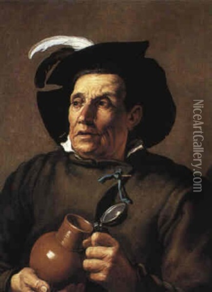 Man In A Feathered Hat Holding A Tankard Oil Painting - Hendrick Bloemaert