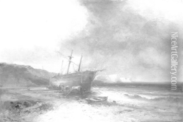 Beached Ship Oil Painting - Franz Emil Krause