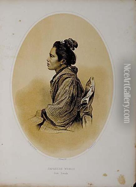 Japanese Woman From Simoda Rajah Of Jahore Singapore Ps Oil Painting - Eliphalet M. Ii Brown