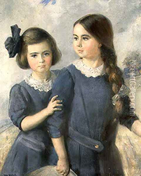 Portrait of Gwynneth and Norah Langton Thompson Oil Painting - Thomas William Roberts