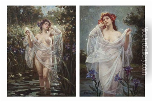 Water Nymphs Oil Painting - Franz Bohumil Doubek